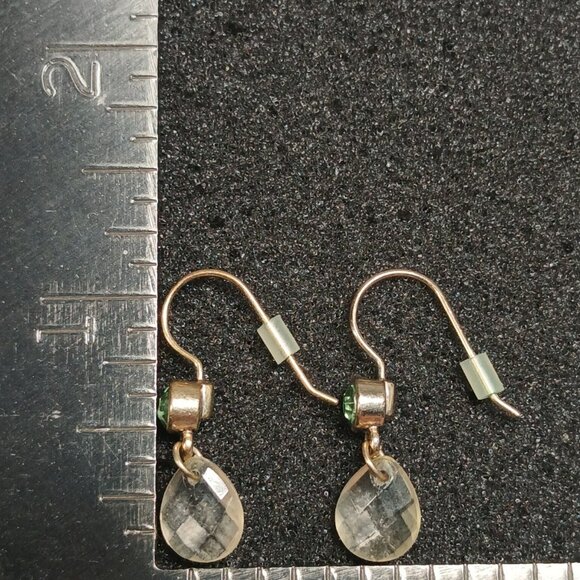 Vintage Green Crystal & Clear Bead Dangle Earrings Lot of 2 Pairs 1½" Drop - Picture 2 of 9